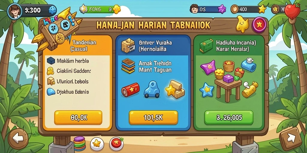 Tangkapan layar menunjukkan berbagai item dan hadiah yang bisa didapatkan.